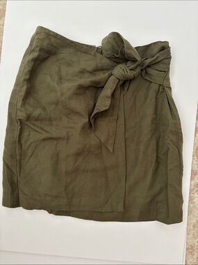 LOFT Olive Green Tie-Waist linen/viscose Mini Skirt